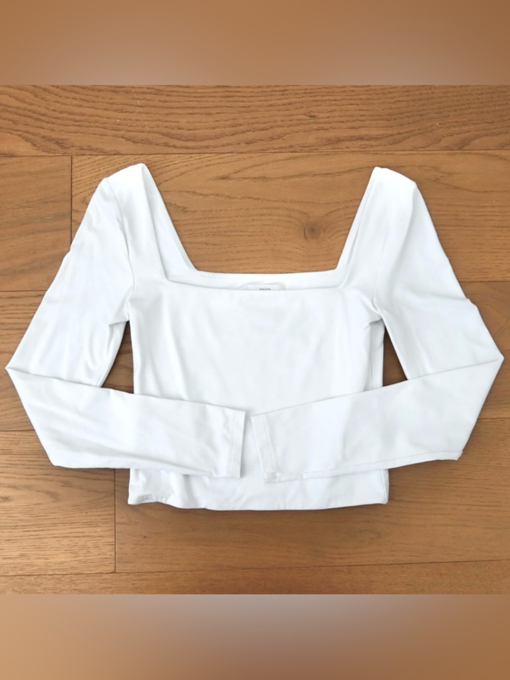 Babaton White Square Neck  Contour Long Sleeve Crop Top